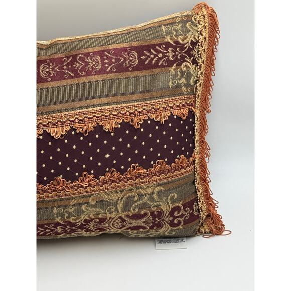 Croscill Home Tapestry Accent Pillow Boudoir Burgundy Gold Fringe Rectangular - Picture 5 of 12
